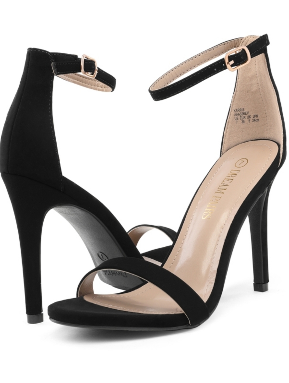 Dream Pairs Black Suede Ankle-Strap Stiletto Heels Sexy & Elegant Size 7